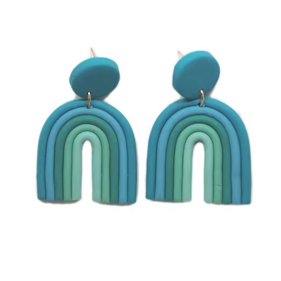Boho Rainbow Arch Dangle Studs - Handmade Earrings - Picture 3 of 5